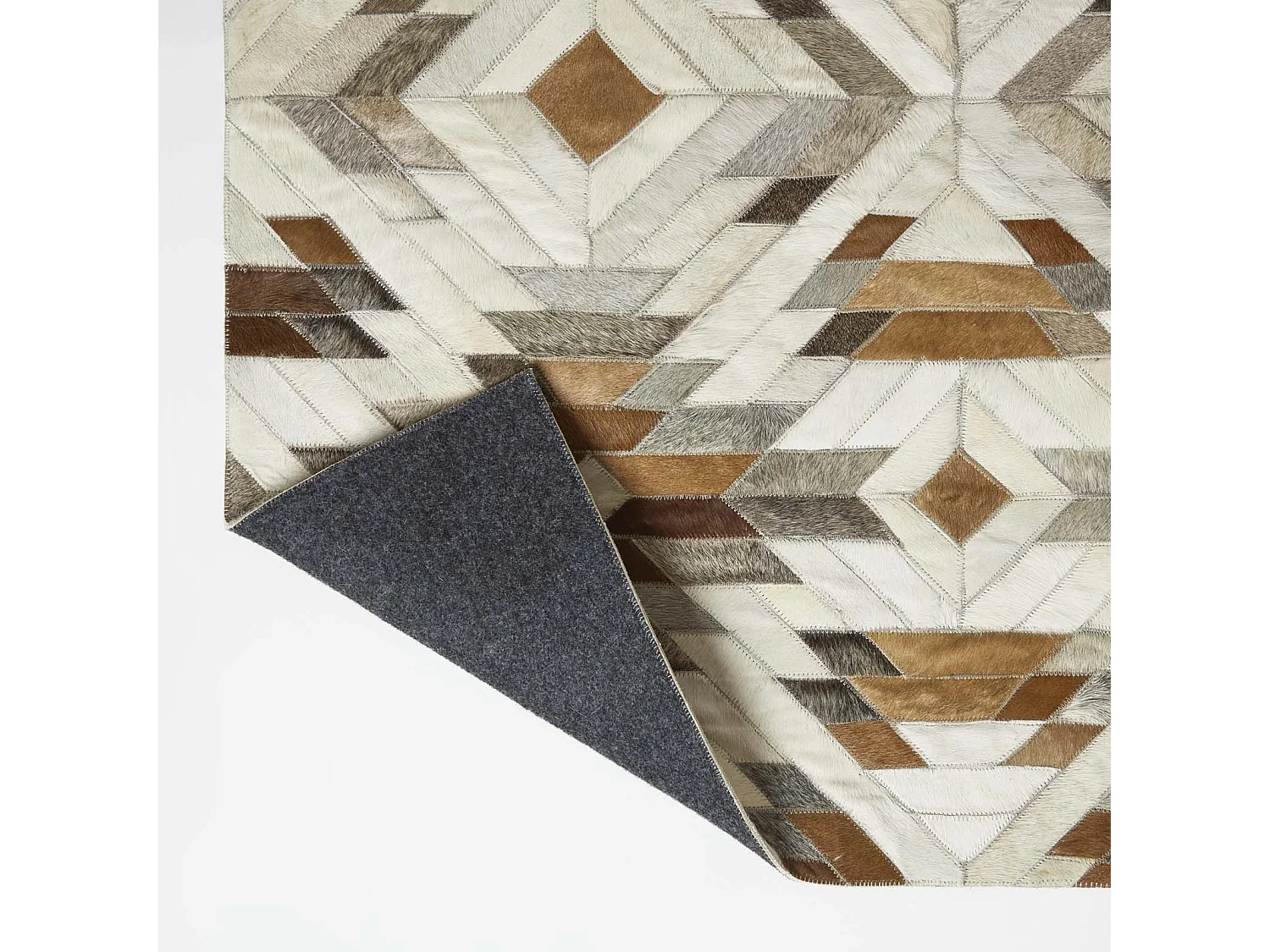 Homescapes Cream & Brown  Geometric Leather Rug, 90 x 150 cm
