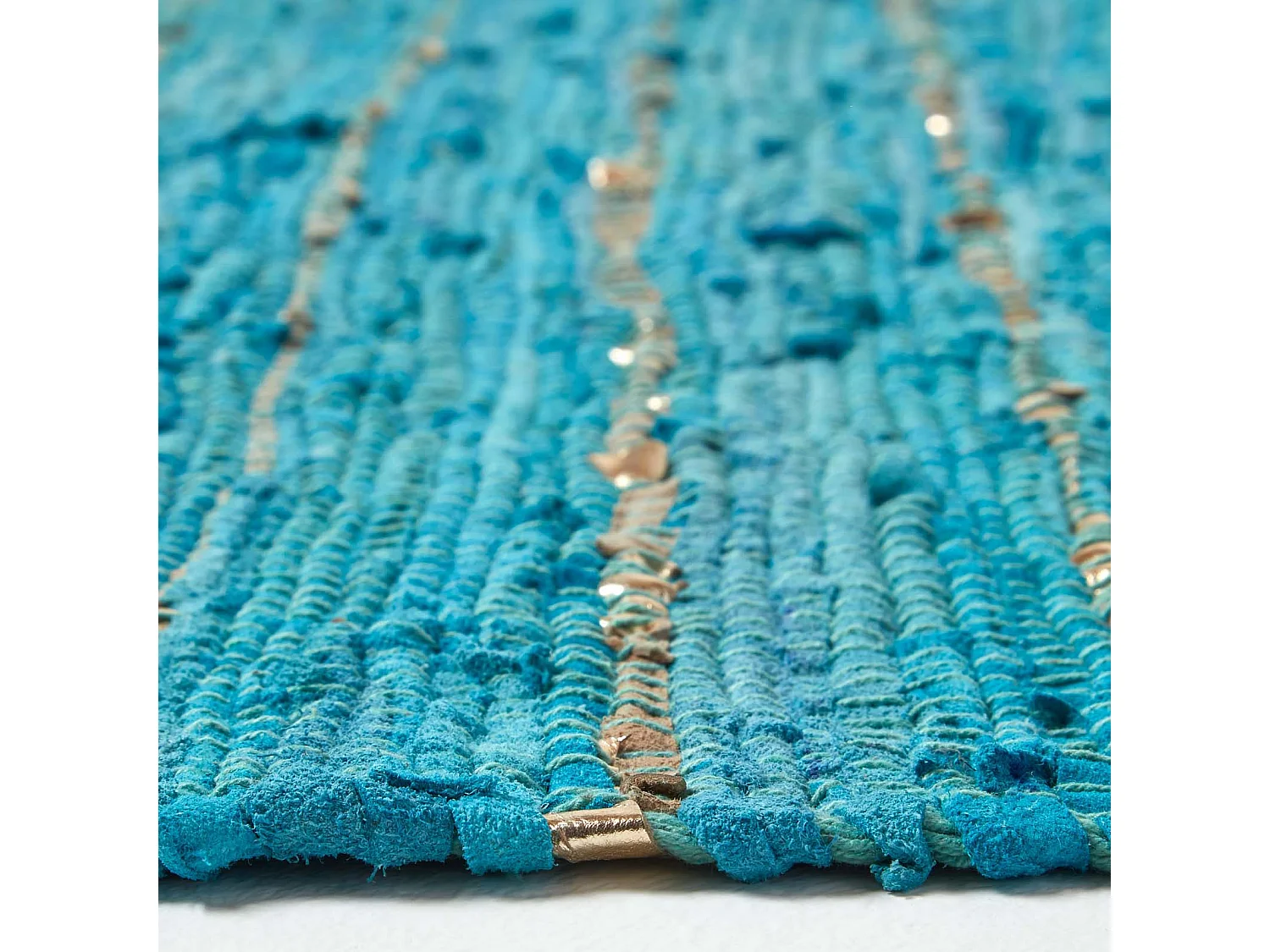 Homescapes Leather Glitter Rug Gold & Turquoise,90 x 150 cm