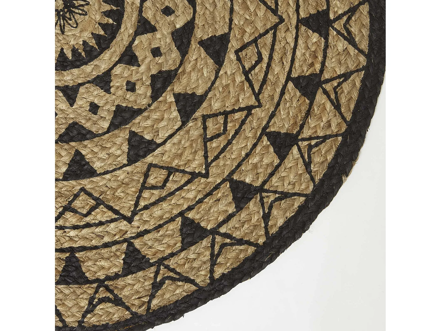 Homescapes Natural & Black Mandala Braided Jute Rug, 70 cm Round