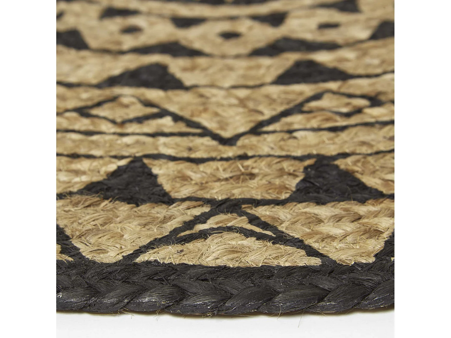 Homescapes Natural & Black Mandala Braided Jute Rug, 70 cm Round