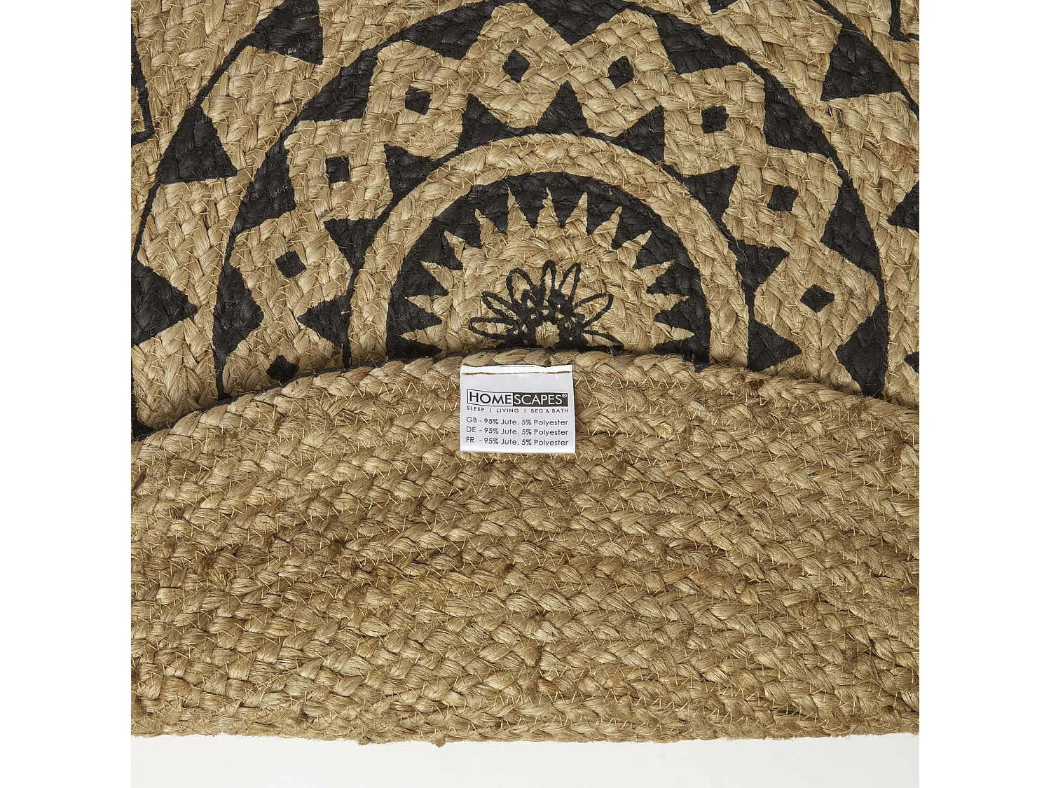 Homescapes Natural & Black Mandala Braided Jute Rug, 70 cm Round