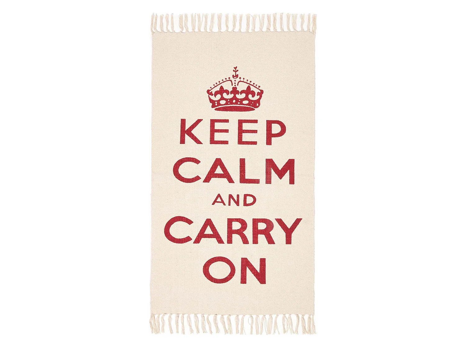 Homescapes Keep  Calm And Carry On Handwoven 100% Cotton Rug in Red & White, 60 x 100 cm