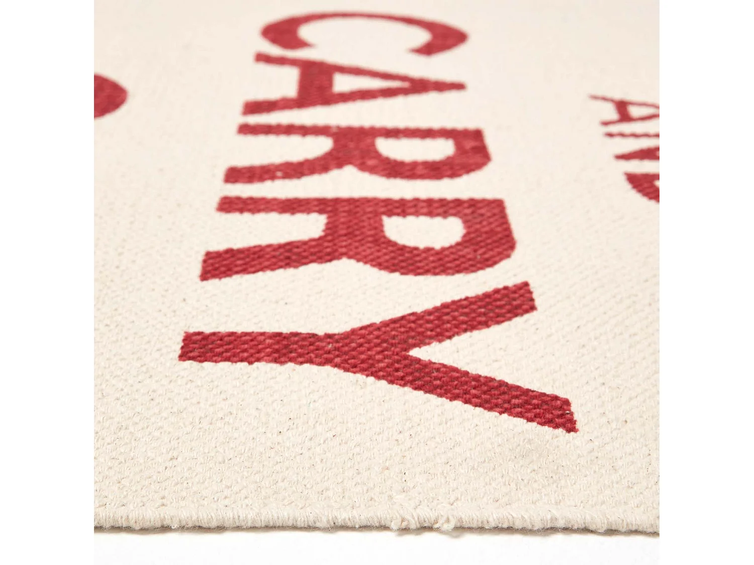 Homescapes Keep  Calm And Carry On Handwoven 100% Cotton Rug in Red & White, 60 x 100 cm