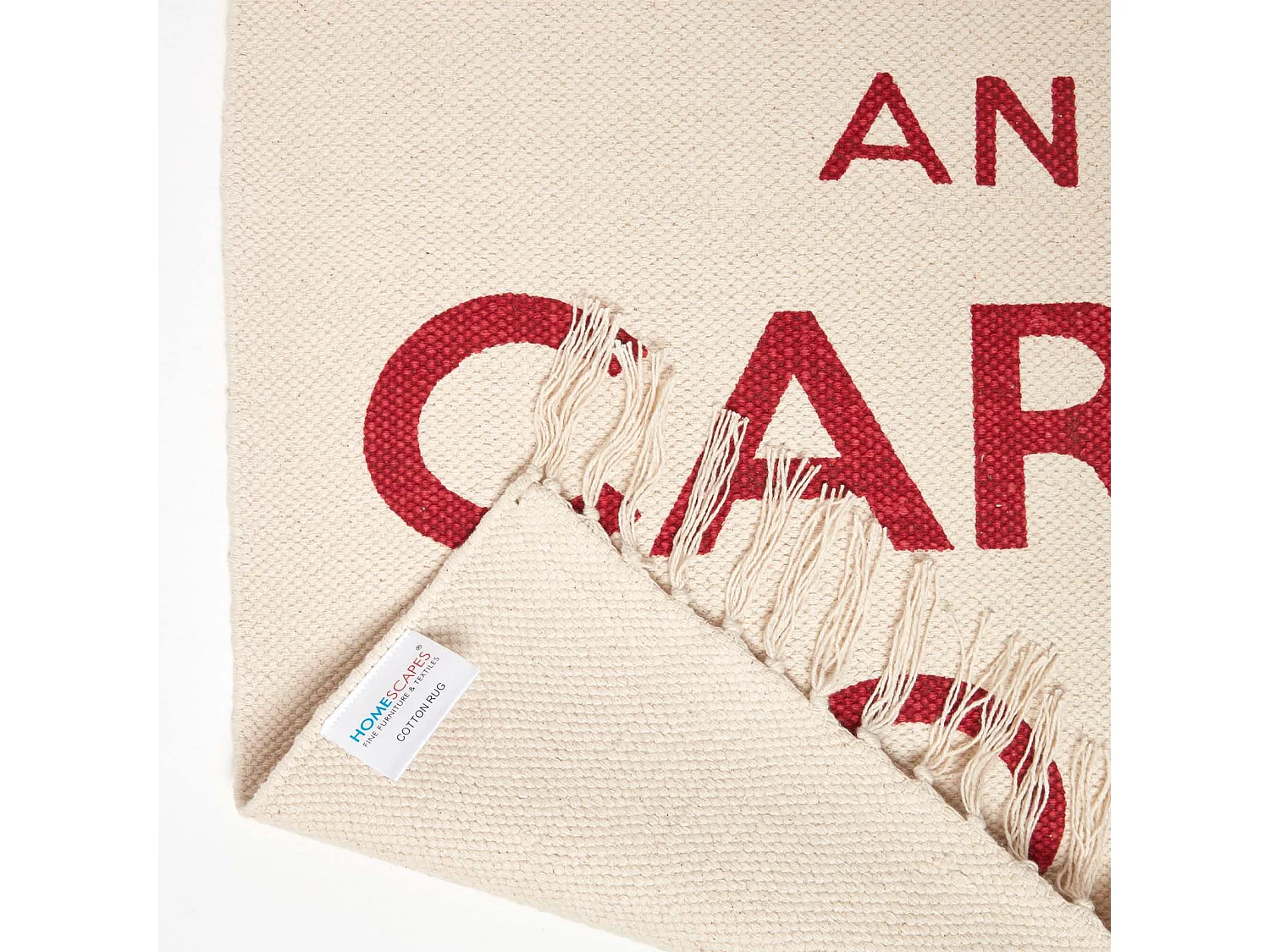 Homescapes Keep  Calm And Carry On Handwoven 100% Cotton Rug in Red & White, 60 x 100 cm