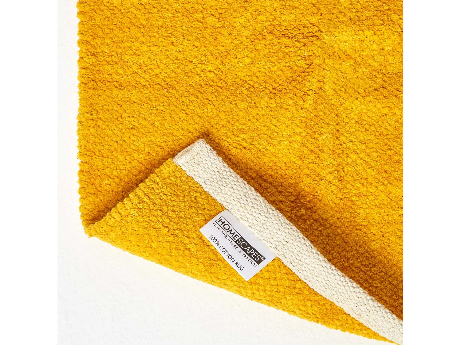 Homescapes Mustard 100% Cotton Plain Chenille Rug with Natural Trim, 60 x 100 cm