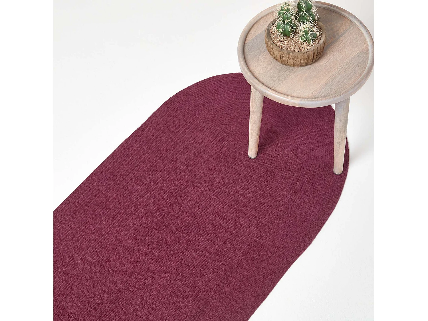 Homescapes Plum Handmade Woven Braided Oval Hallway Rug, 66 x 200 cm