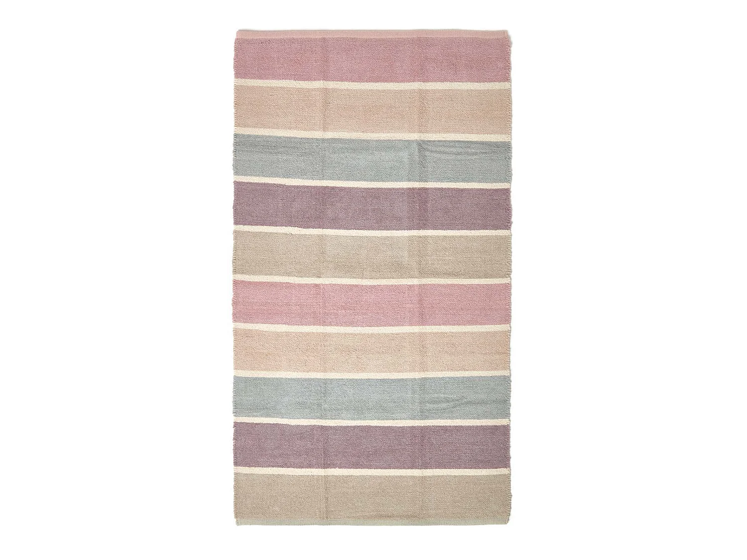 Homescapes Cotton Chenille Striped Rug Blue Beige Purple Grey Natural, 60 x 100 cm