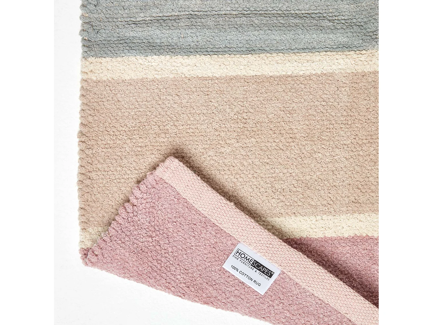Homescapes Cotton Chenille Striped Rug Blue Beige Purple Grey Natural, 60 x 100 cm