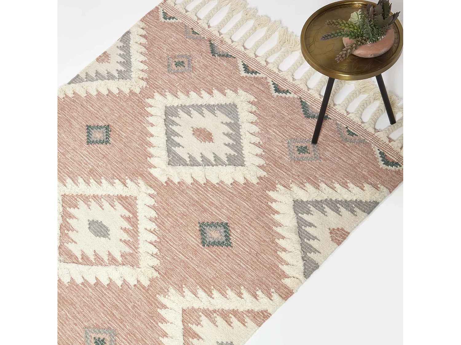 Homescapes Pali Pink Kilim Wool Rug 120 x 170 cm
