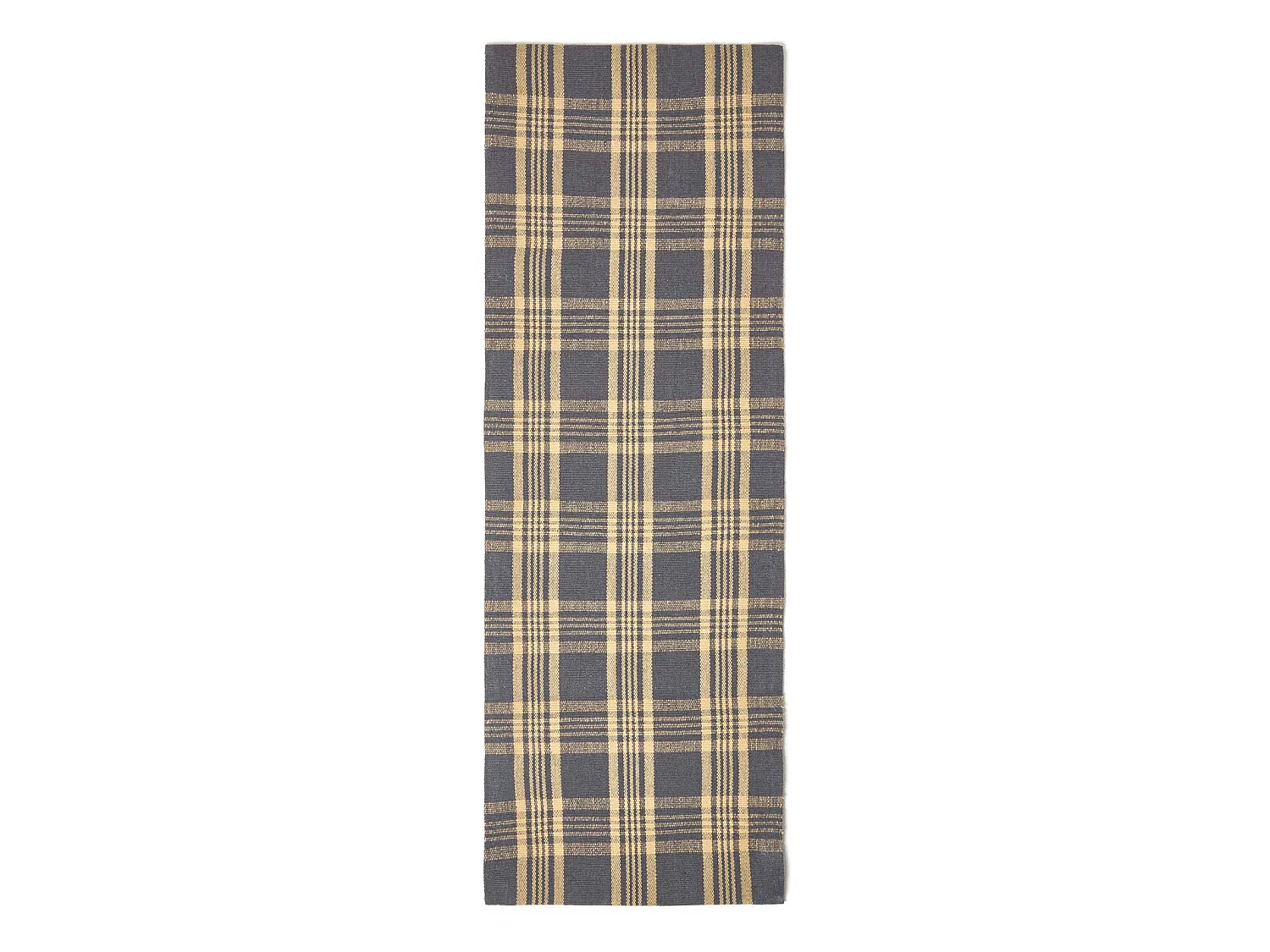 Homescapes Douglas Grey and Yellow Tartan Check Non-Slip 100% Wool Rug, 66 x 200 cm