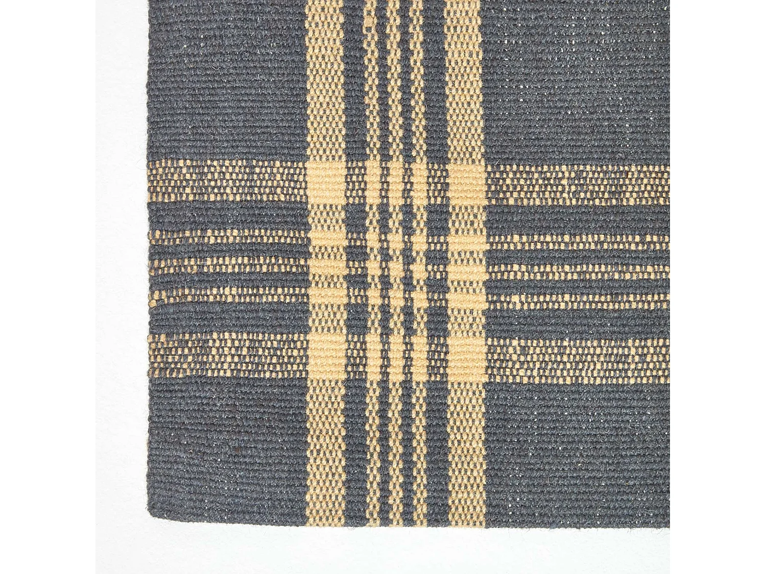 Homescapes Douglas Grey and Yellow Tartan Check Non-Slip 100% Wool Rug, 66 x 200 cm
