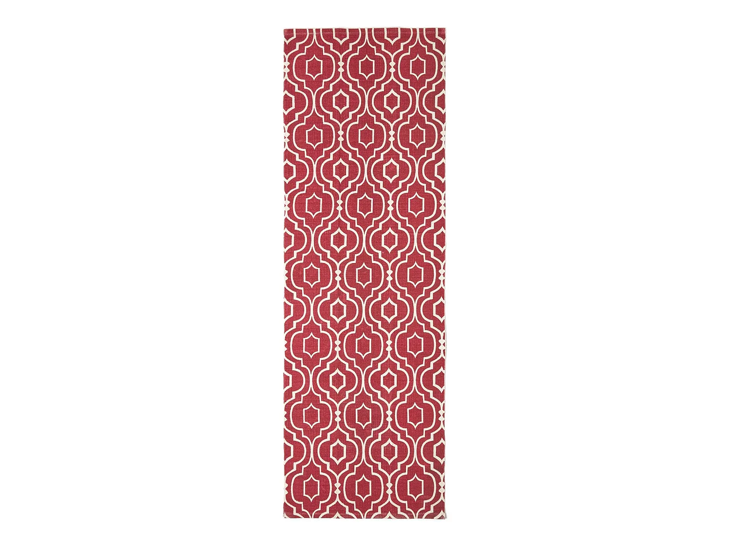 Homescapes Riga Red and White 100% Cotton Printed Patterned Rug, 66 x 200 cm