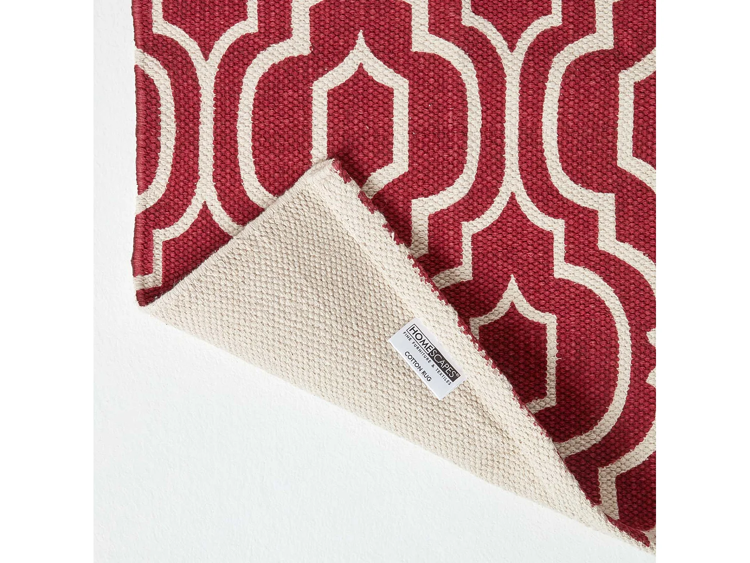 Homescapes Riga Red and White 100% Cotton Printed Patterned Rug, 66 x 200 cm