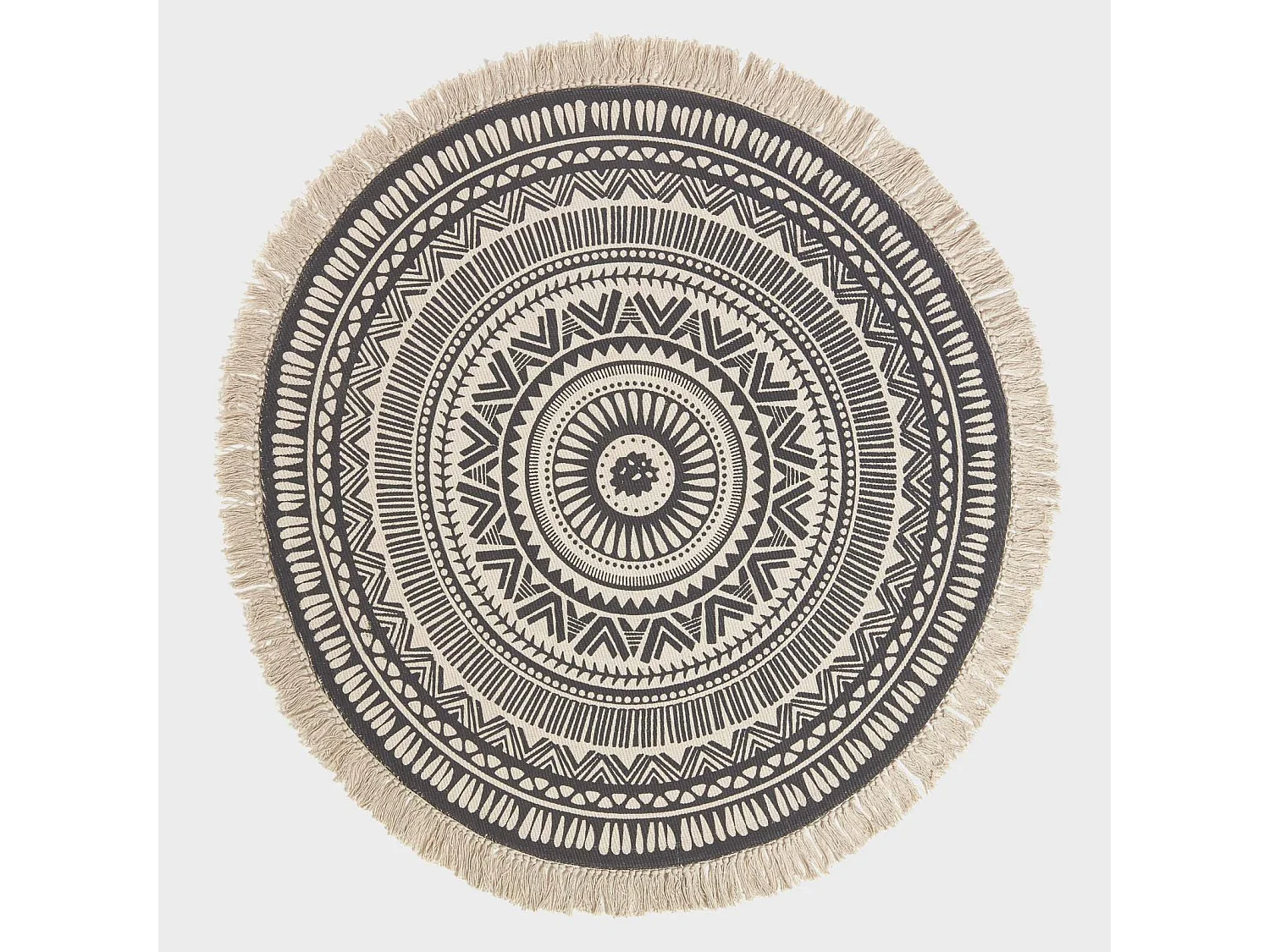 Homescapes Black & White 100% Cotton Mandala Printed Round Rug