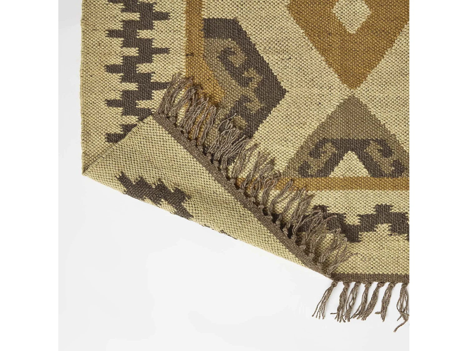 Homescapes Ravar Brown & Gold Kilim Wool Rug 240 x 300 cm