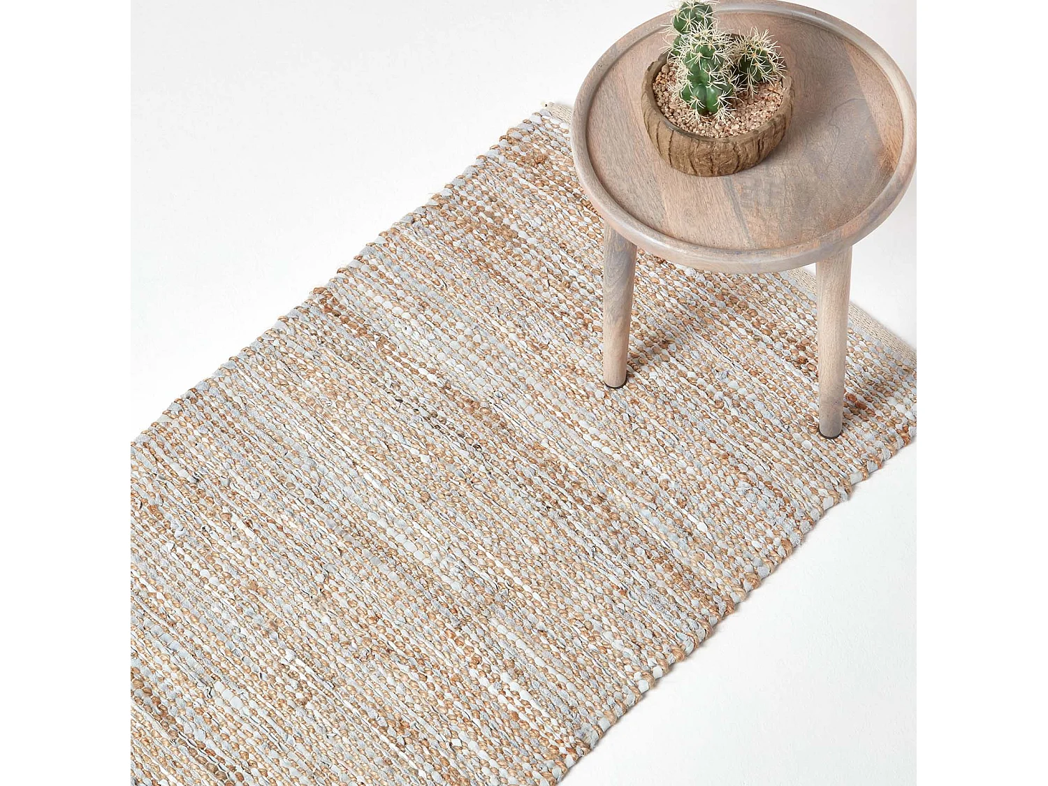 Homescapes Madras Leather Hemp Rug Natural, 66 x 200 cm