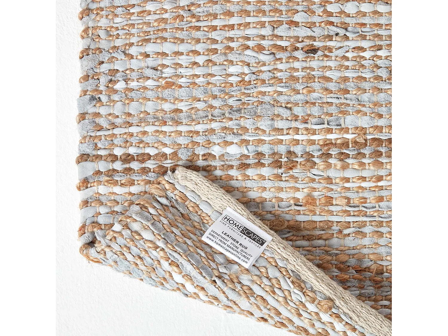 Homescapes Madras Leather Hemp Rug Natural, 66 x 200 cm