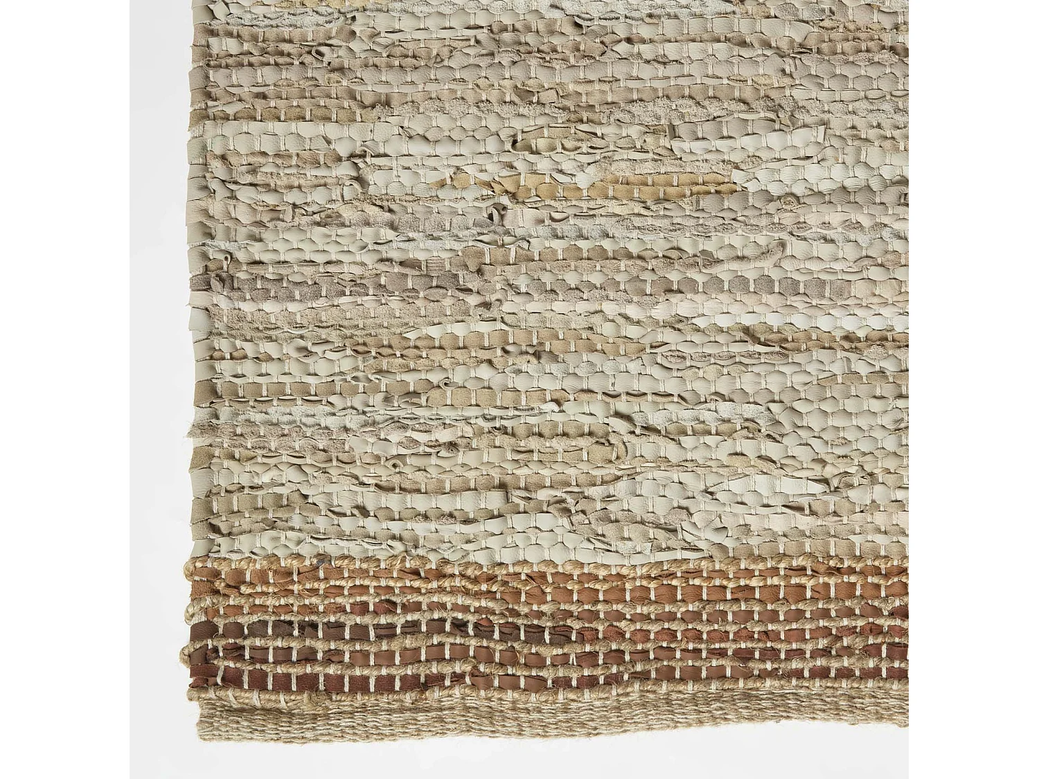 Homescapes Brown Recycled Leather Handwoven Stripe Rug, 66 x 200 cm