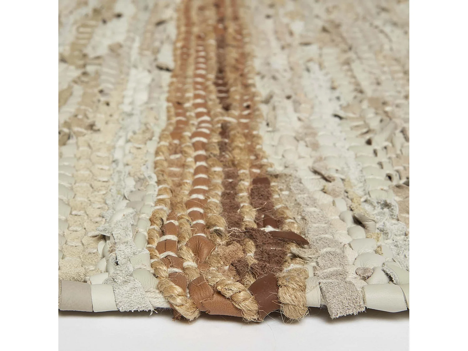 Homescapes Brown Recycled Leather Handwoven Stripe Rug, 66 x 200 cm
