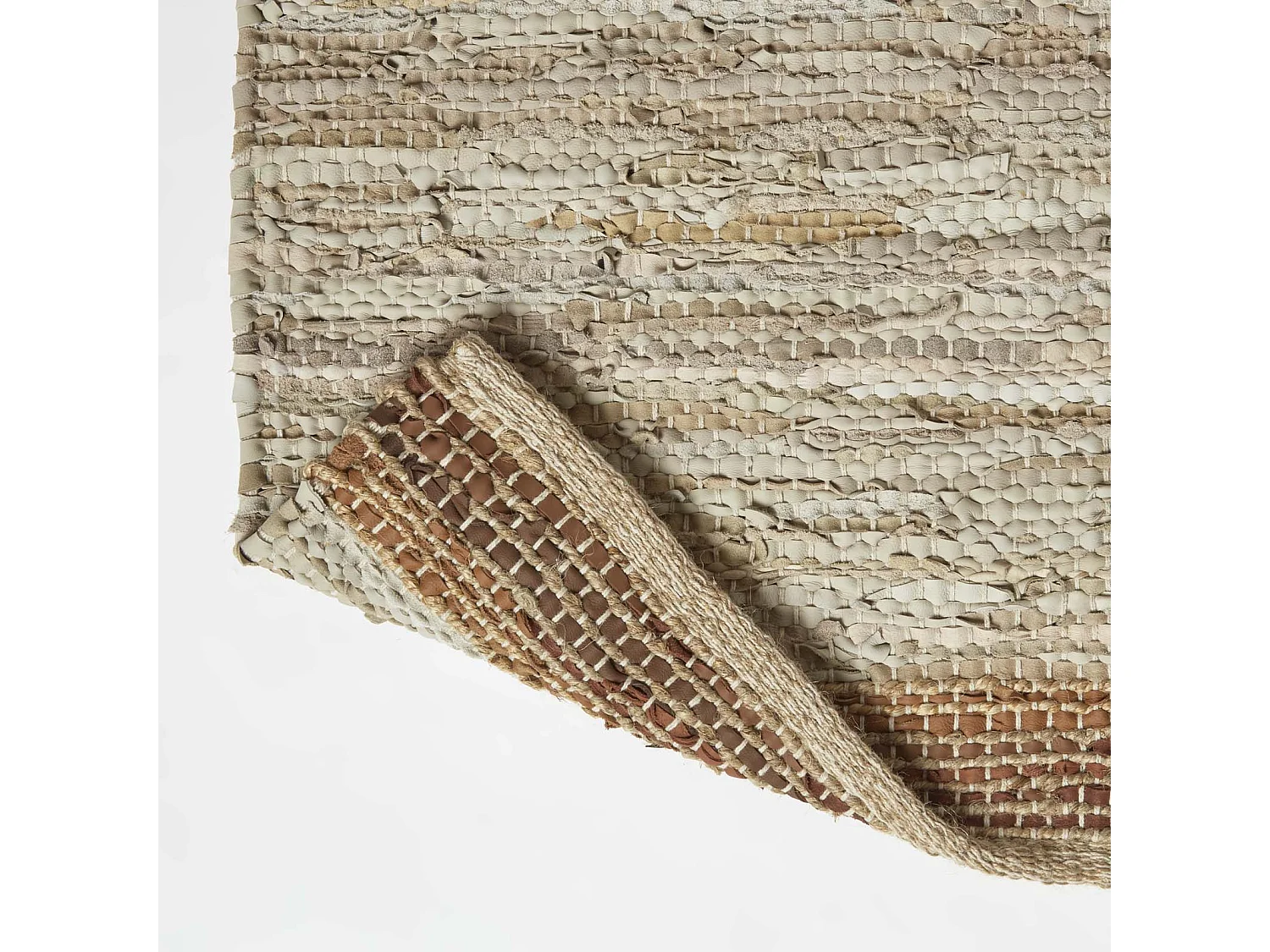 Homescapes Brown Recycled Leather Handwoven Stripe Rug, 66 x 200 cm