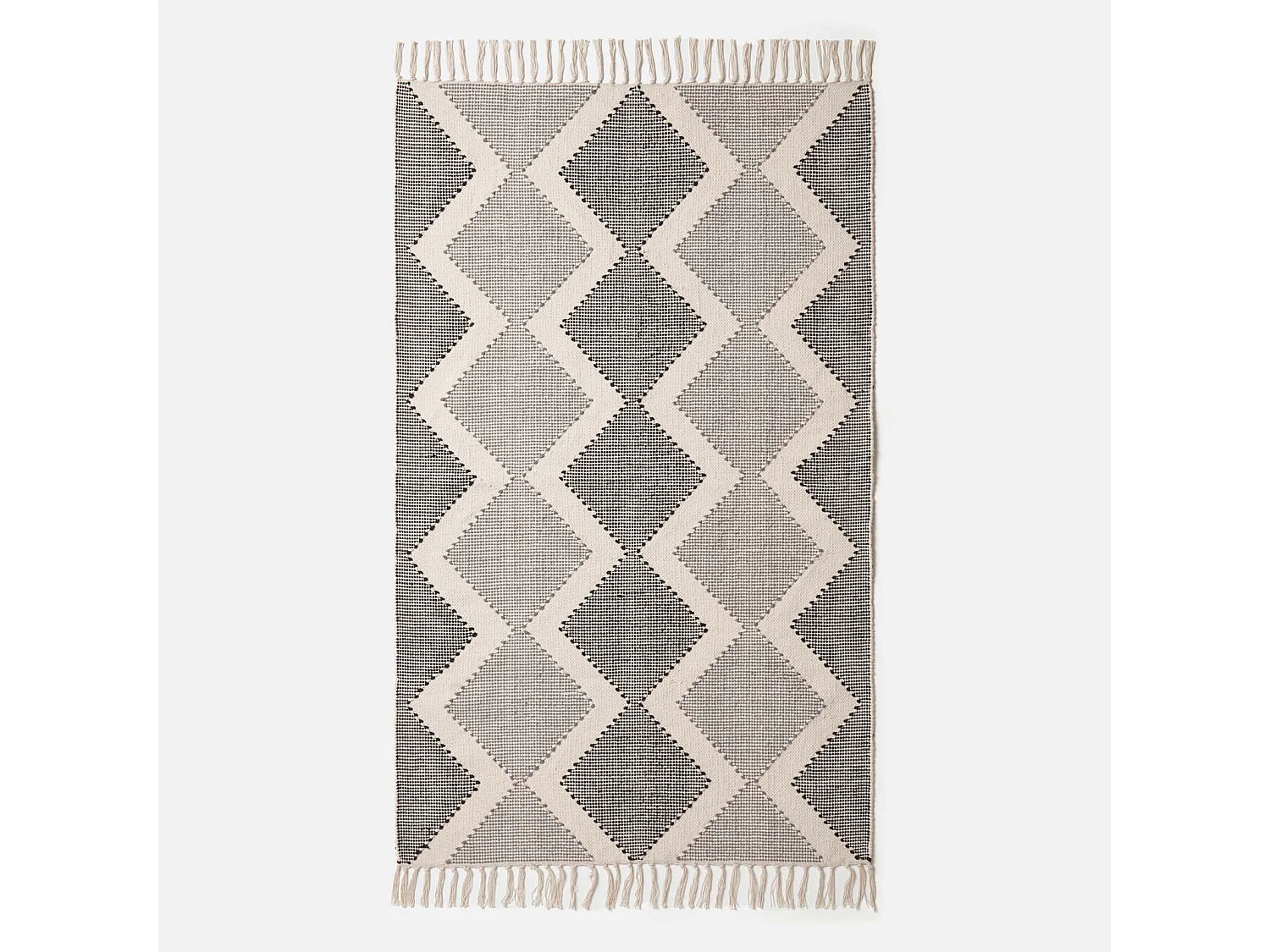Homescapes Malmo Handwoven White & Grey Cotton Textured Rug, 120 x 170 cm