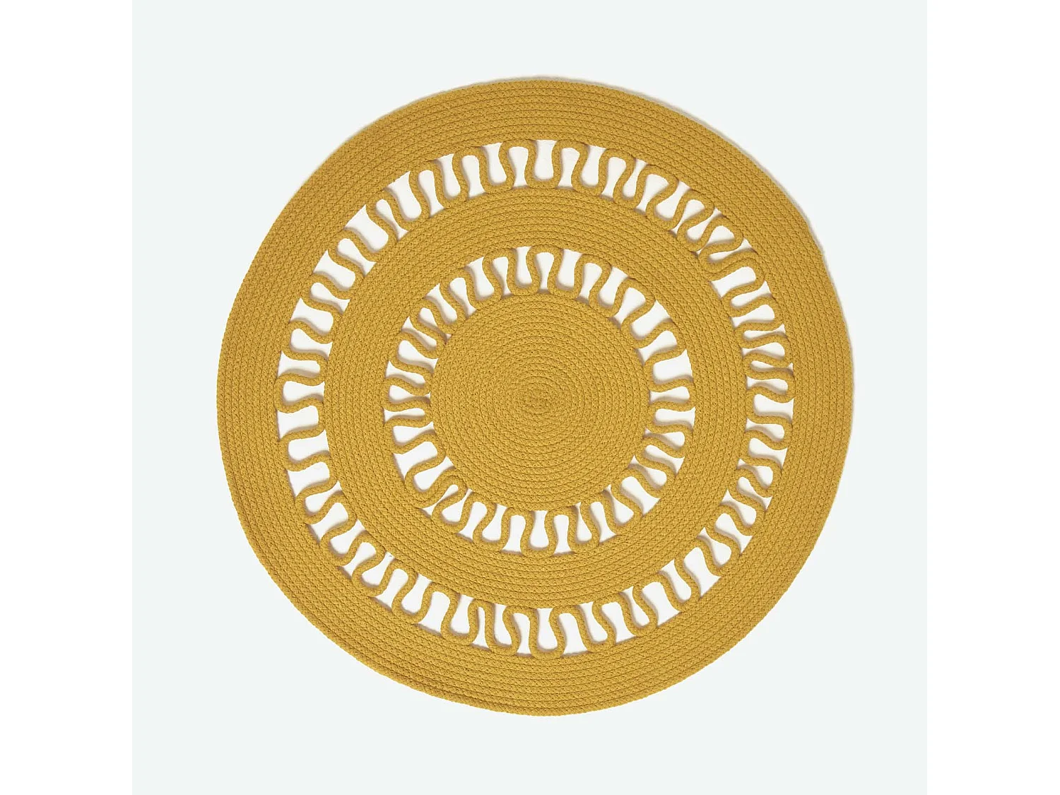 Homescapes Mustard Crochet Braided Rug 90cm Round