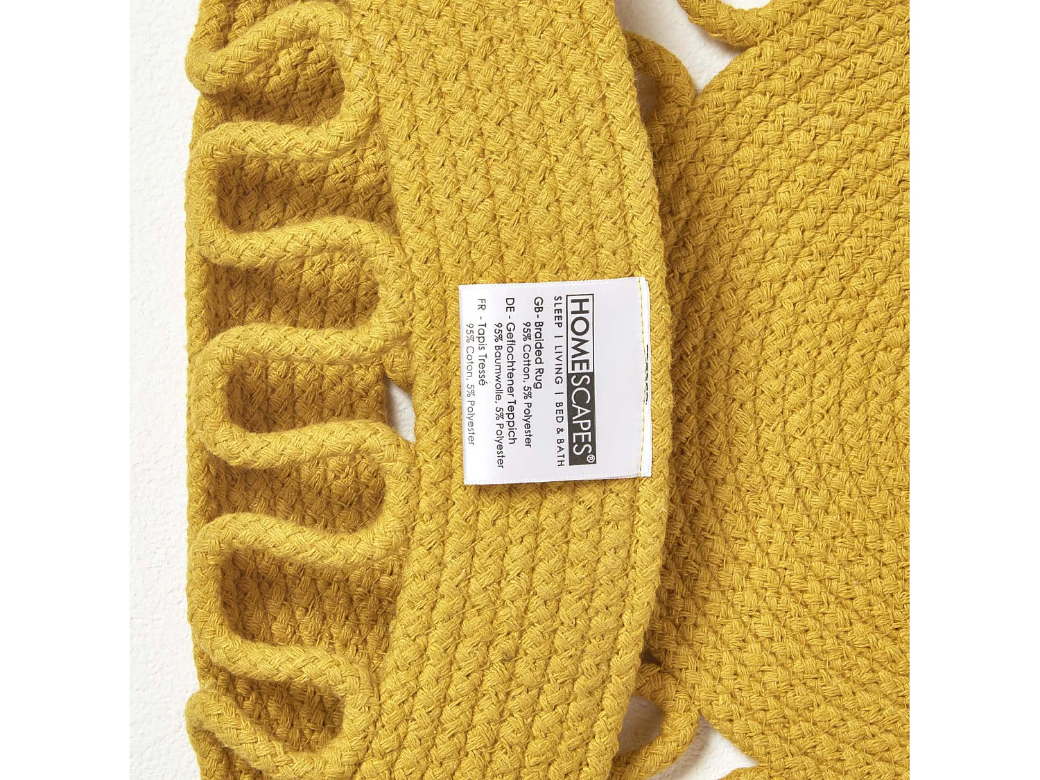 Homescapes Mustard Crochet Braided Rug 90cm Round