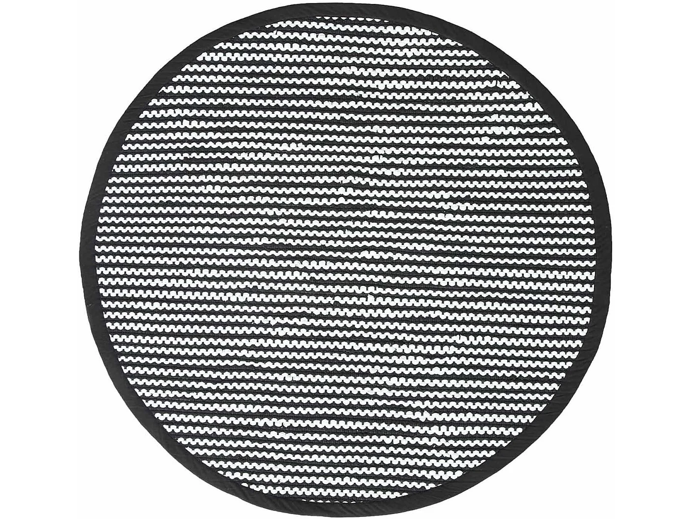Homescapes Groove Black and White Monochrome Stripy Cotton Chindi Rug, 150 cm Round