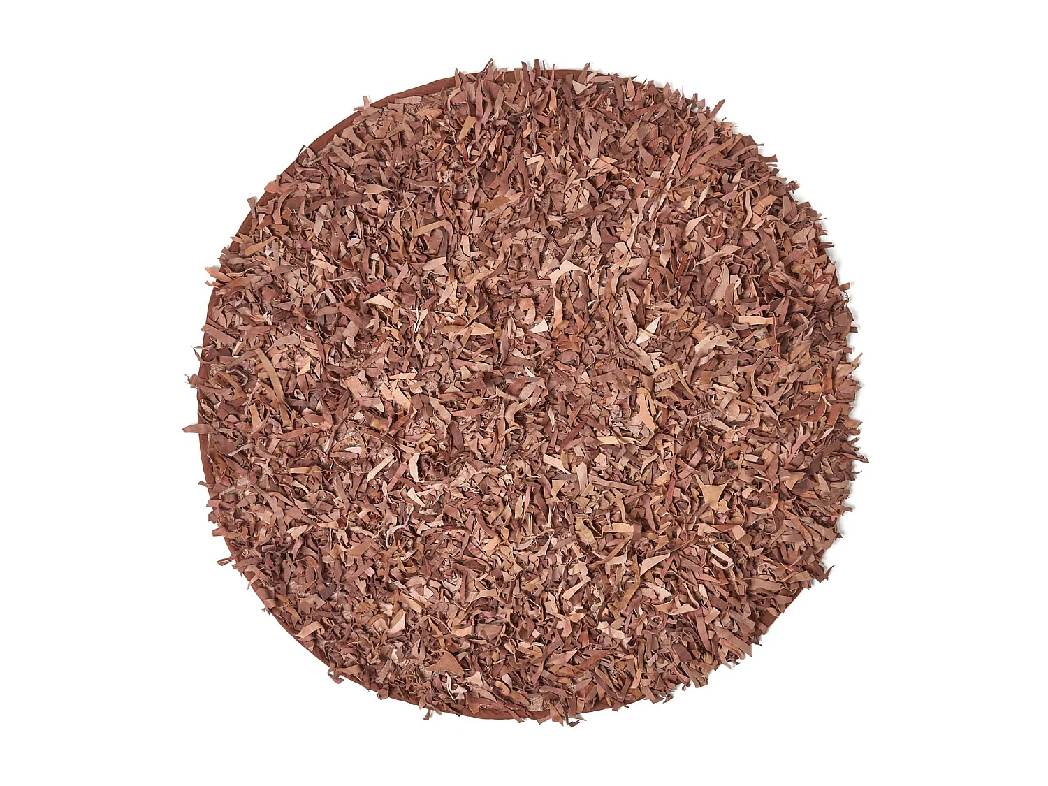 Homescapes Dallas Leather Shaggy Rug Brown, 150 cm Round