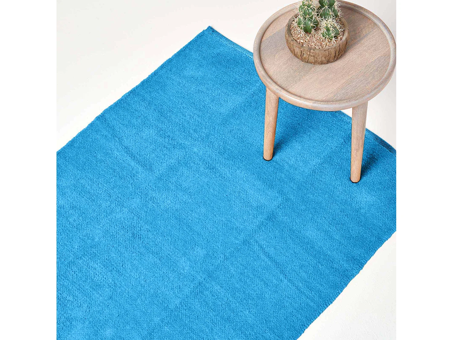 Homescapes Chenille Plain Cotton Extra Large Rug Blue, 110 x 170 cm