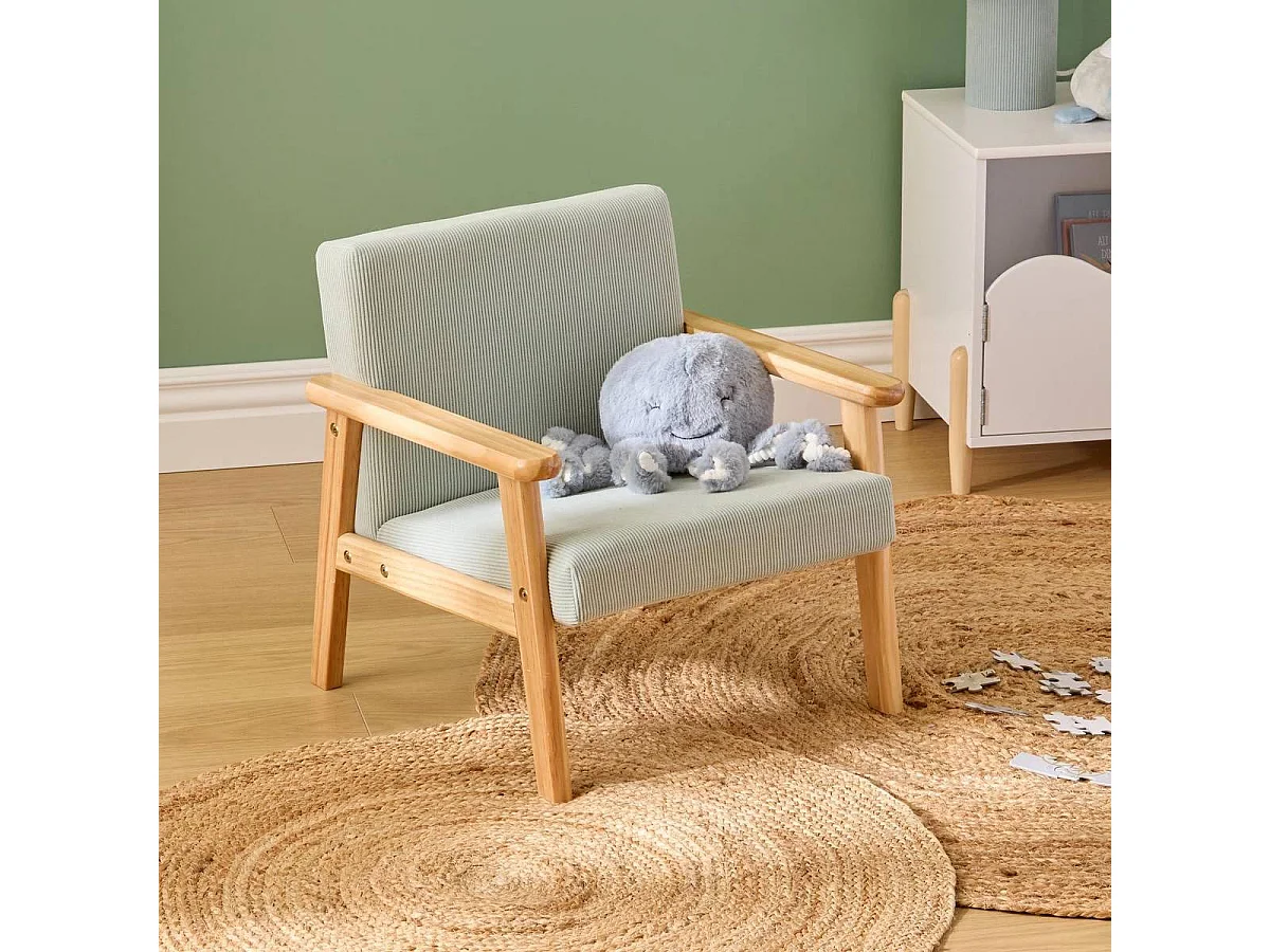 Fauteuil Enfant Côtelé "Basile" 46cm Vert Céladon