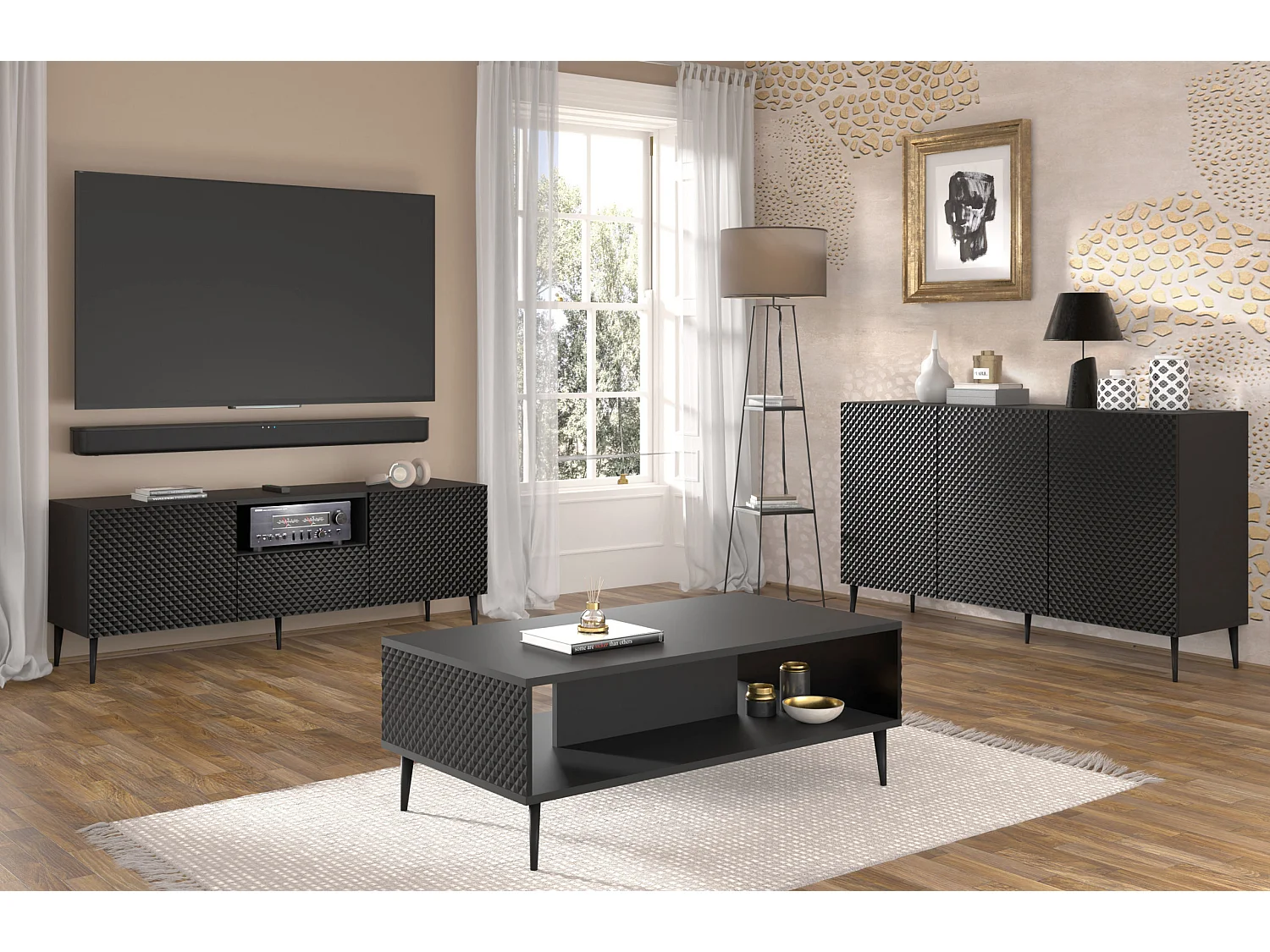 Sofabord RAVENNA PC 90 x 60 cm sort mat sort højglans sorte ben