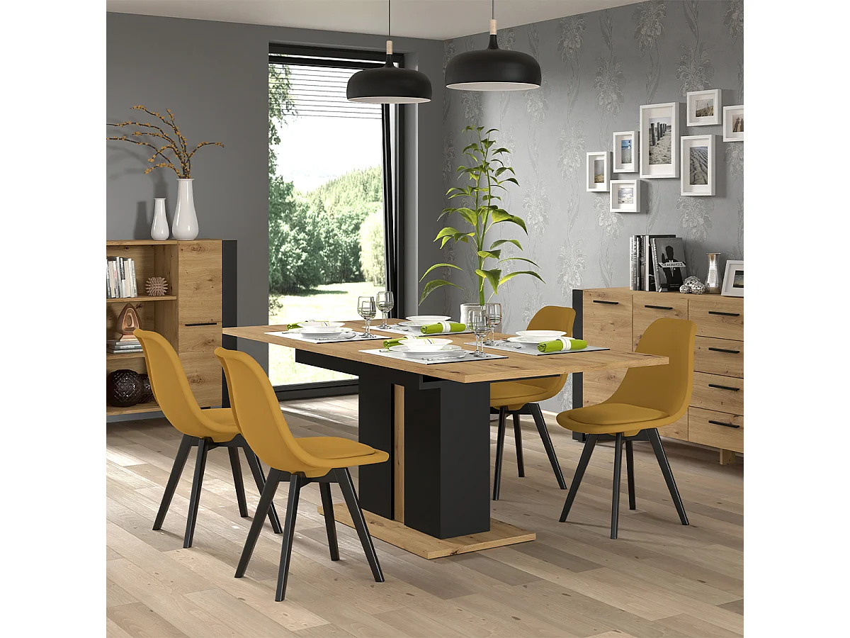 Table à manger extensible 1 pied 4 à 8 places Nouka Bois et Noir