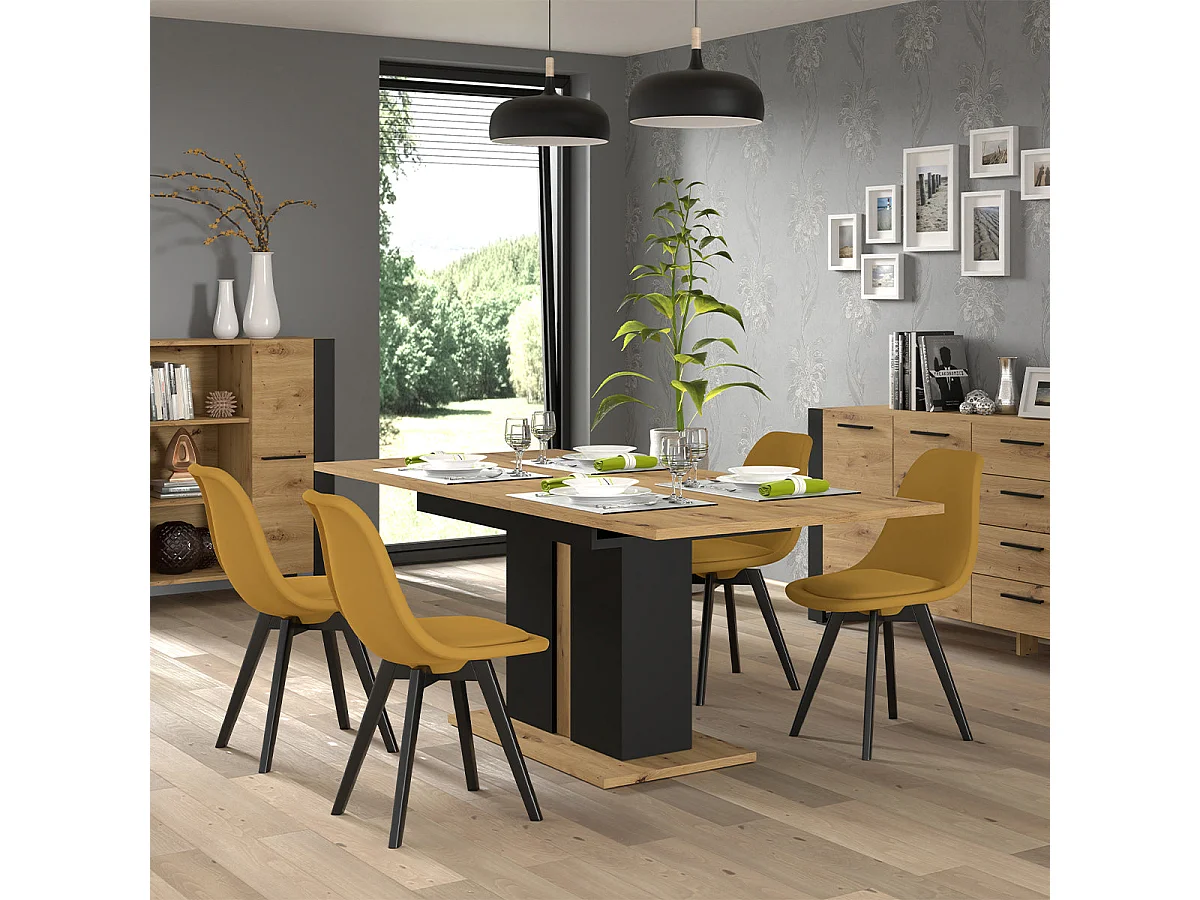 Table à manger extensible 1 pied 4 à 8 places Nouka Bois et Noir