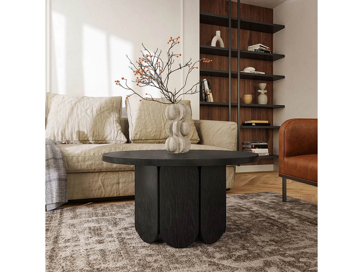 Table Basse Ronde Design "Soft" 78cm Chêne & Noir