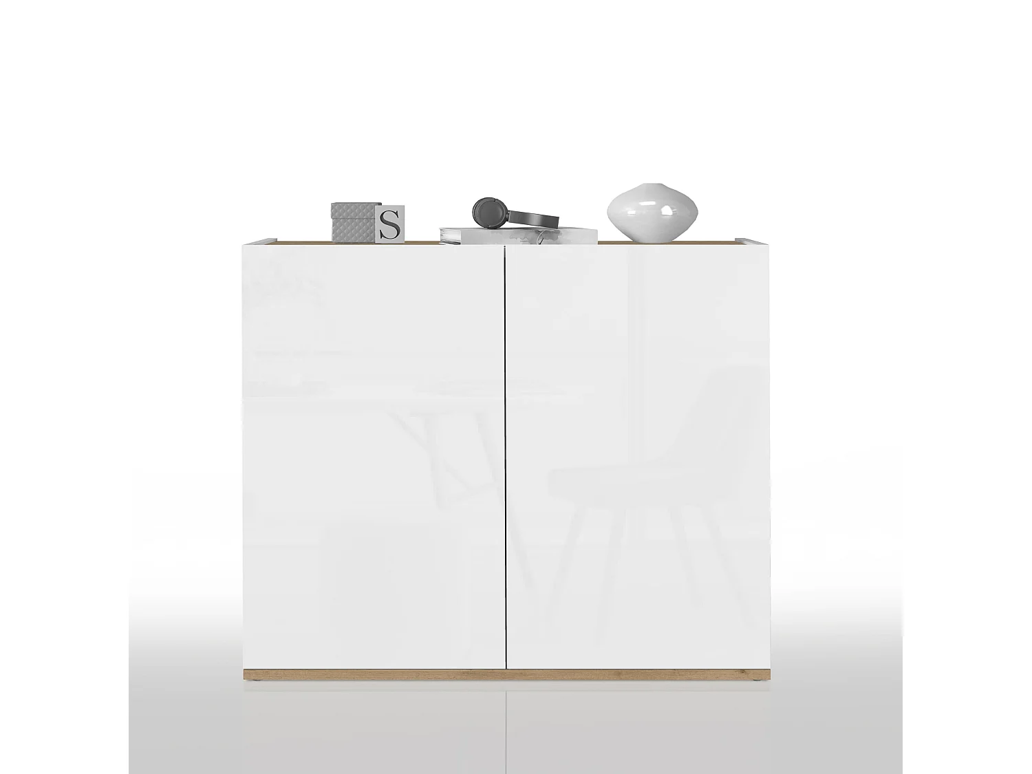 Mueble auxiliar de almacenamiento Garda con 2 puertas blanco brillo/roble 80,9x35x70 cm