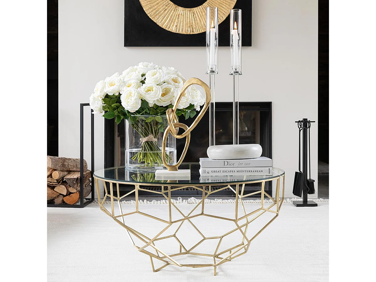 Table Basse Design en Verre "Moza" 90cm Or