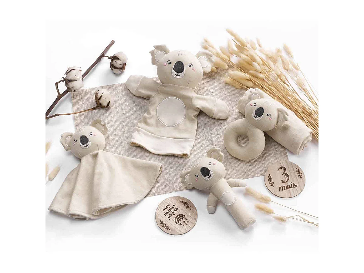 Doudou Hochet Long Bébé "Koala" 18cm Naturel
