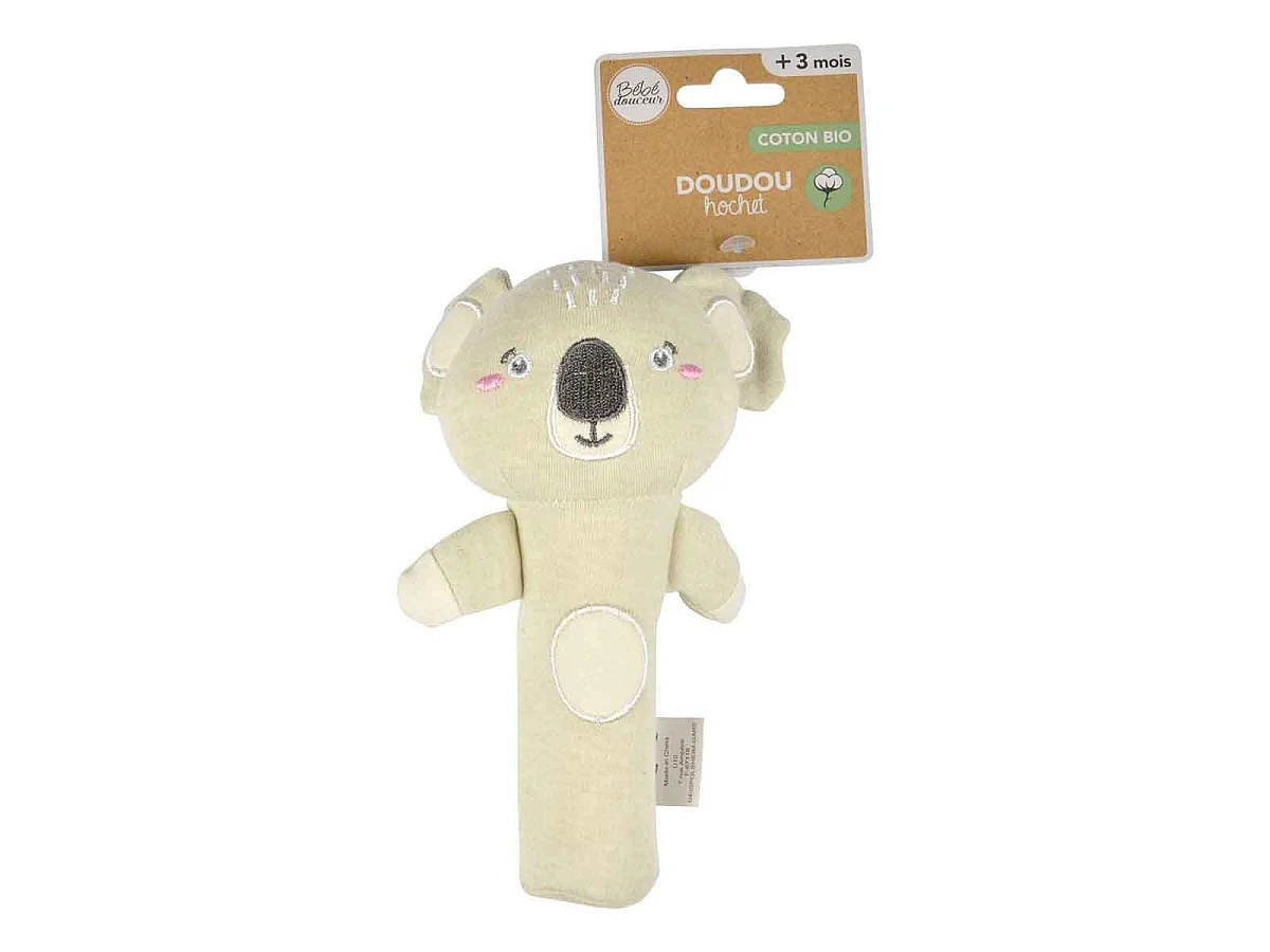 Doudou Hochet Long Bébé "Koala" 18cm Naturel