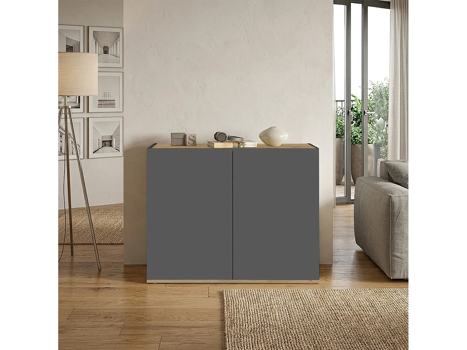 Mueble auxiliar de almacenamiento Garda con 2 puertas antracita/roble 80,9x35x70 cm