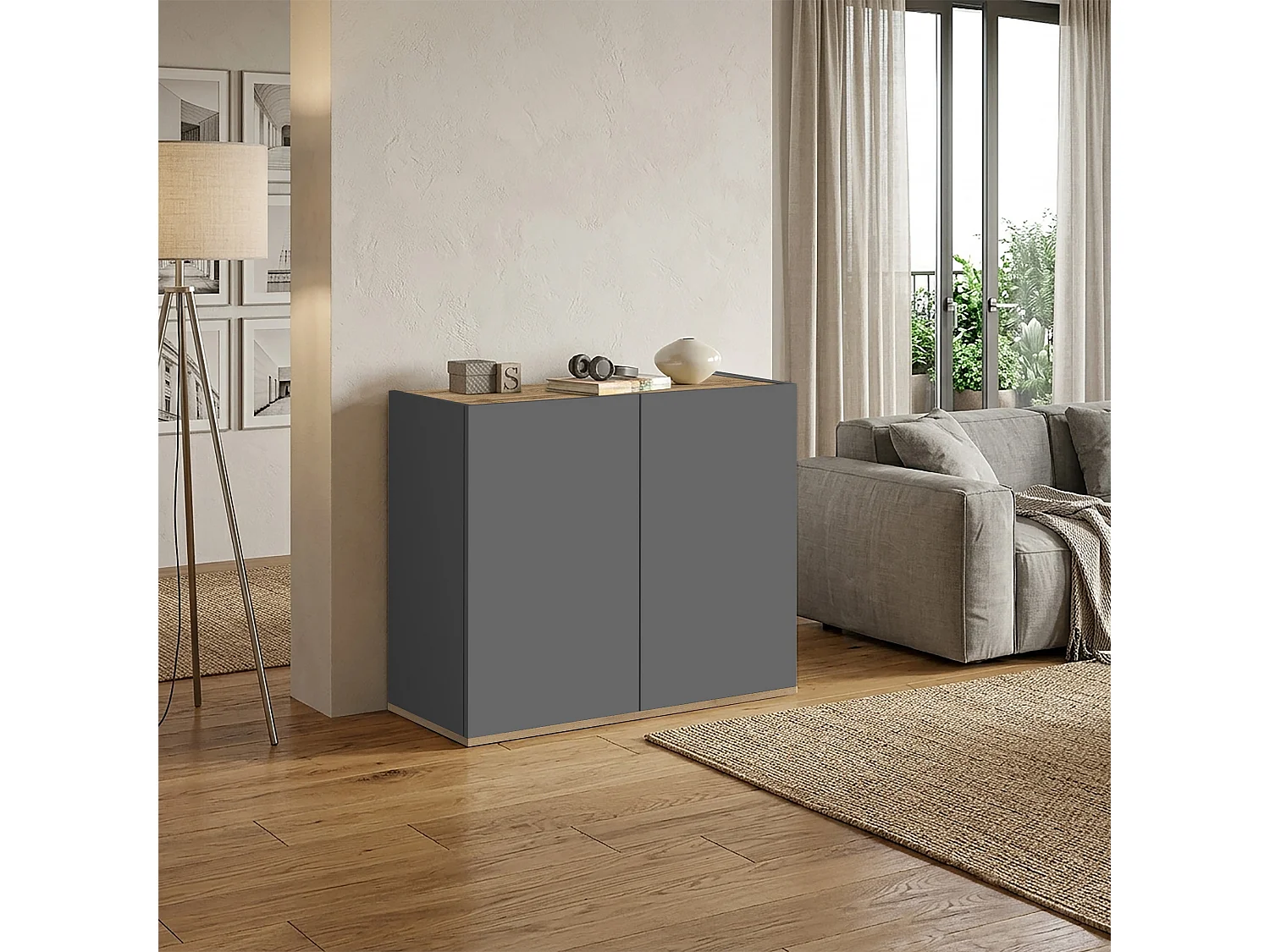 Mueble auxiliar de almacenamiento Garda con 2 puertas antracita/roble 80,9x35x70 cm