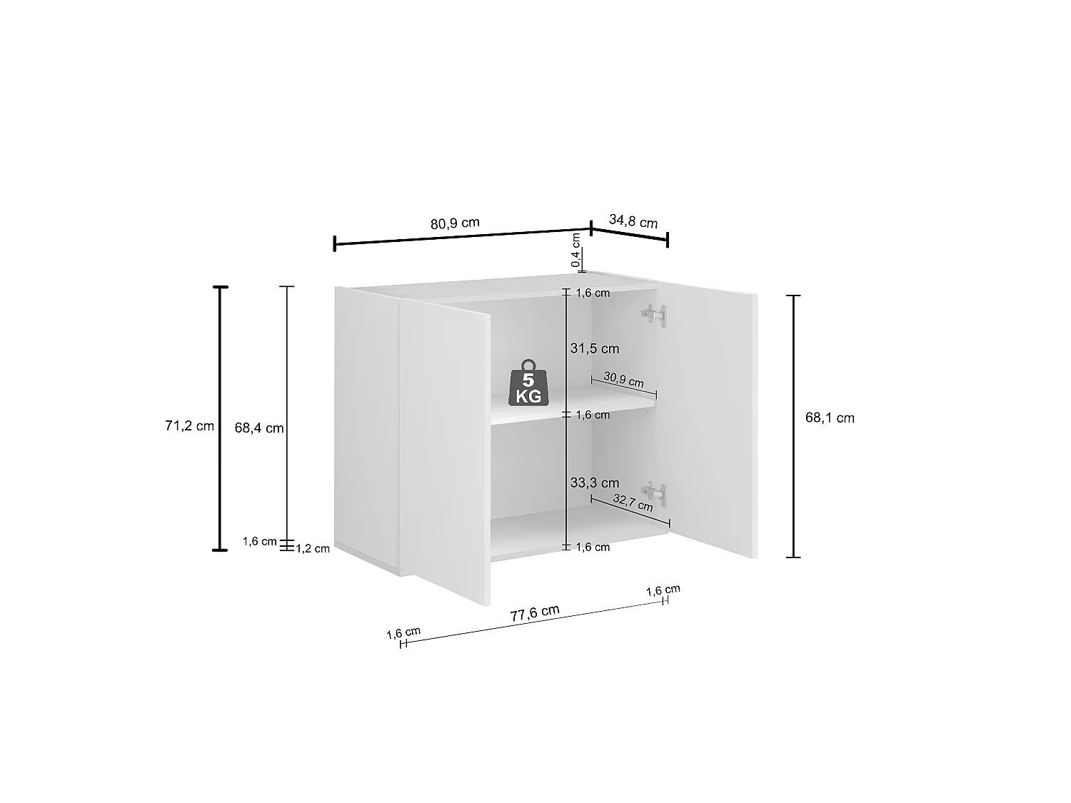 Mueble auxiliar de almacenamiento Garda con 2 puertas antracita/roble 80,9x35x70 cm