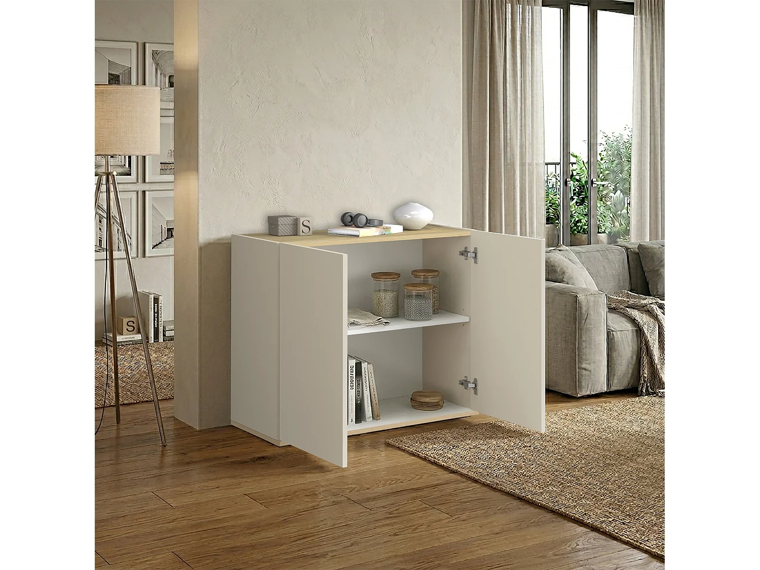 Mueble auxiliar de almacenamiento Garda con 2 puertas cachemira/roble claro 80,9x35x70 cm