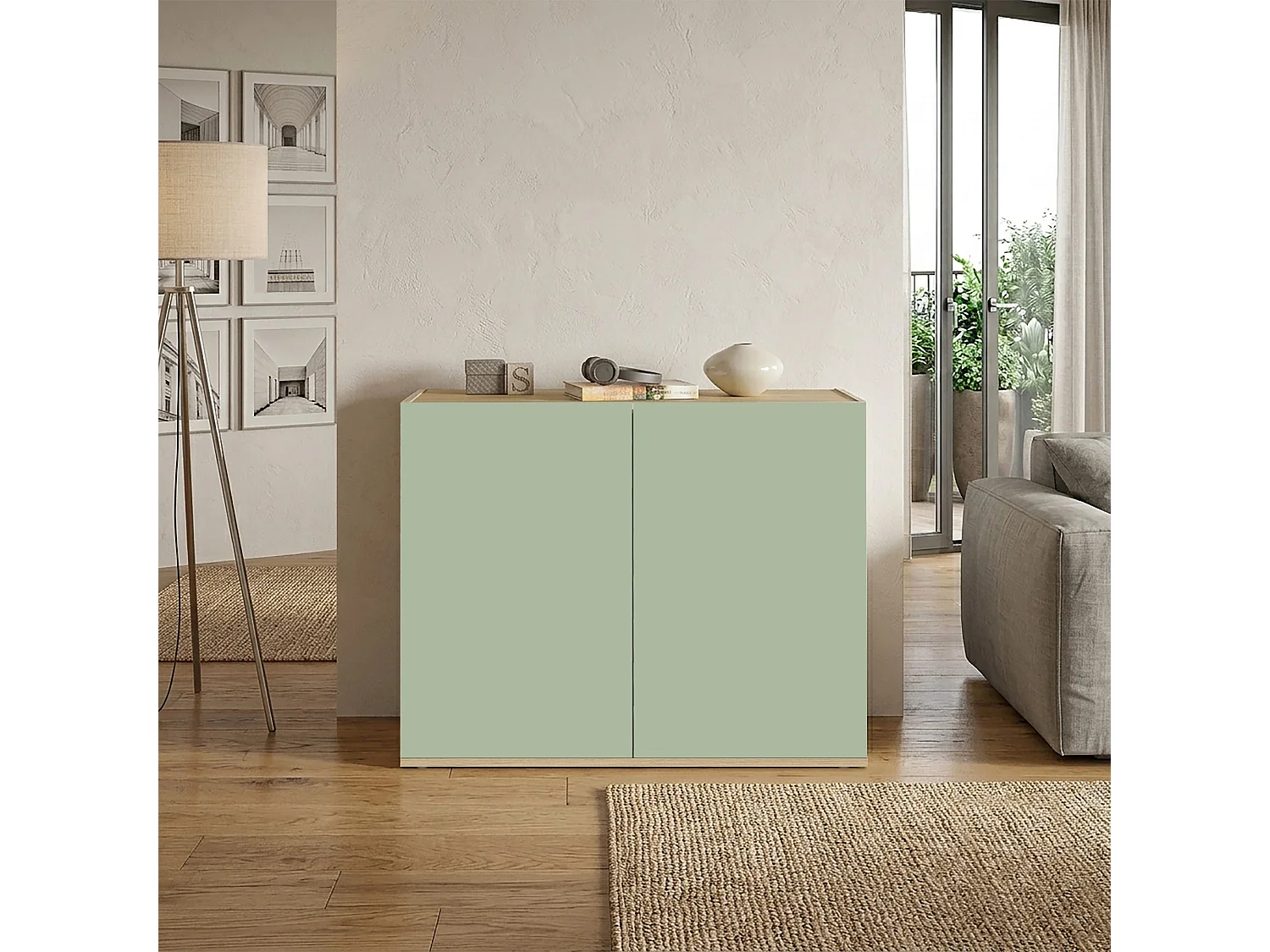 Mueble auxiliar de almacenamiento Garda con 2 puertas salvia/roble claro 80,9x35x70 cm