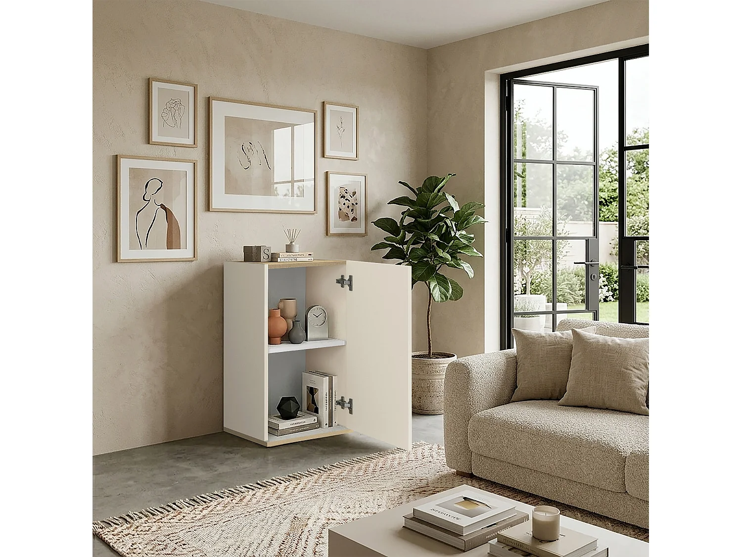 Armoire de rangement gain de place Garda avec 1 porte cachemire/chêne 40,4x35x70 cm