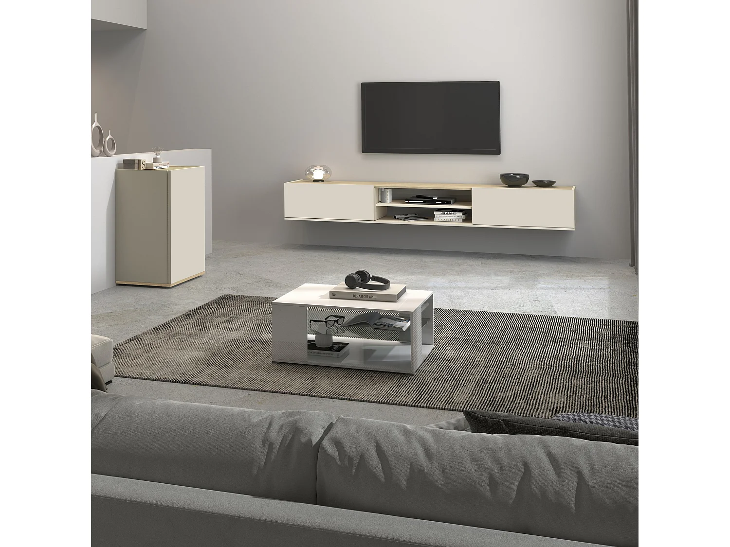 Armoire de rangement gain de place Garda avec 1 porte cachemire/chêne 40,4x35x70 cm
