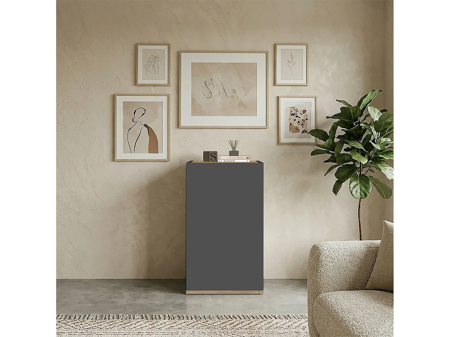 Armoire de rangement gain de place Garda avec 1 porte anthracite/chêne 40,4x35x70 cm
