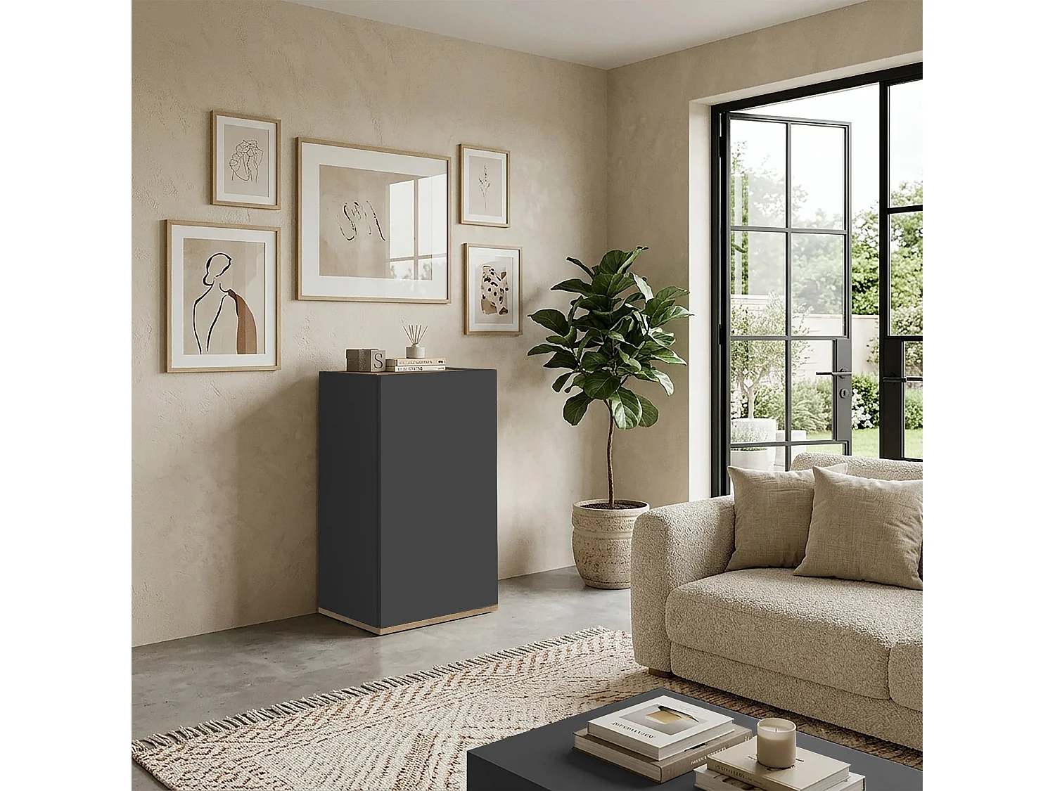 Armoire de rangement gain de place Garda avec 1 porte anthracite/chêne 40,4x35x70 cm