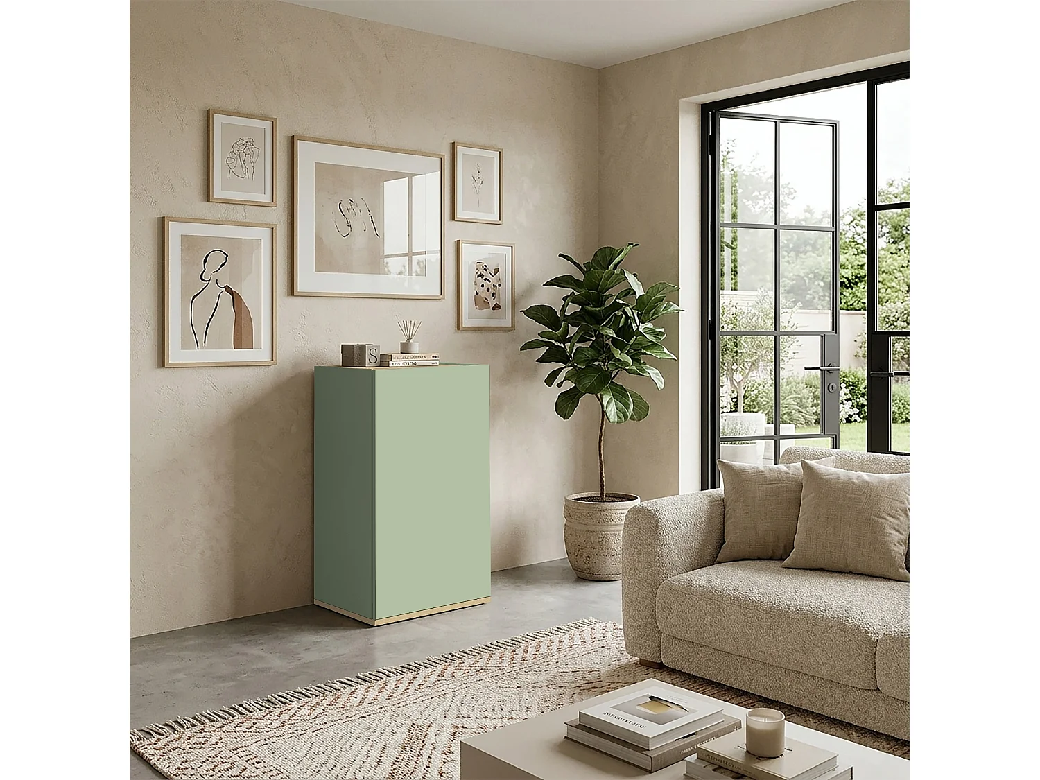 Armoire Moderne et Fonctionnelle Gain de Place avec 1 Porte Vert Sauge/Chêne Chopin 40.4x35x70 cm