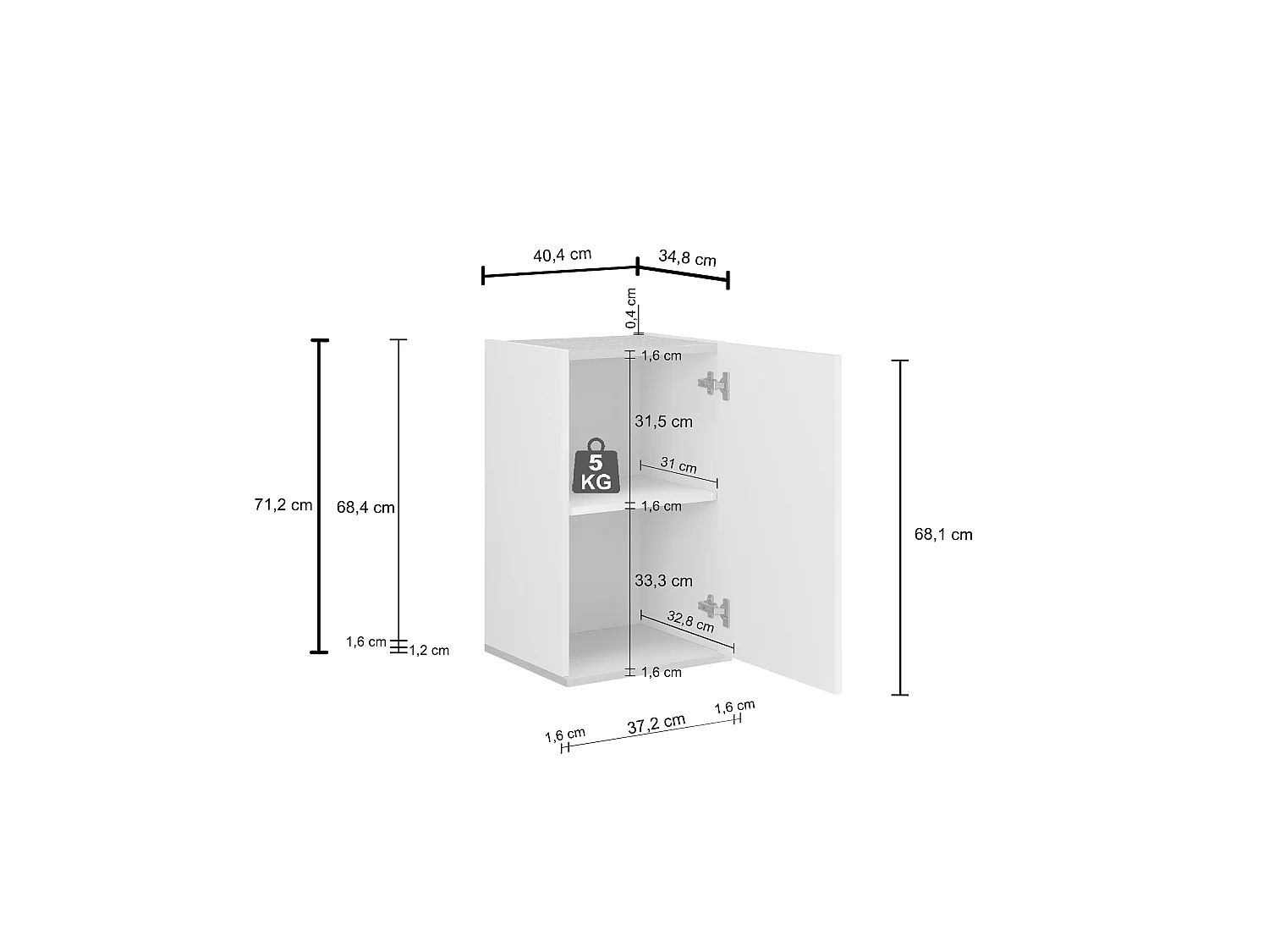 Armoire Moderne et Fonctionnelle Gain de Place avec 1 Porte Vert Sauge/Chêne Chopin 40.4x35x70 cm